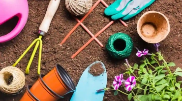 top-view-gardening-tools-ground